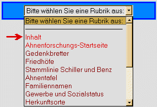 Menüpunkt Inhalt in der Dropdown-Navigation